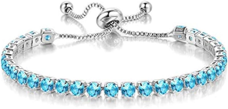 CiNily Adjustable Tennis Bracelets for Women Teen Girls Rainbow Cubic Zirconia Bracelet 14K White Gold Plated Hypoallergenic Slider Bracelet Jewelry Gift - Image 1